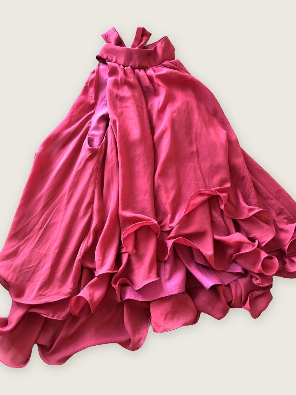 Cider Red Flowy Halter Top with Ruffle Hem S